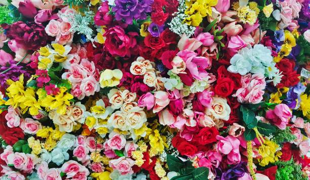 istock Wall of assorted colorful Spring flowers. 1215829938
