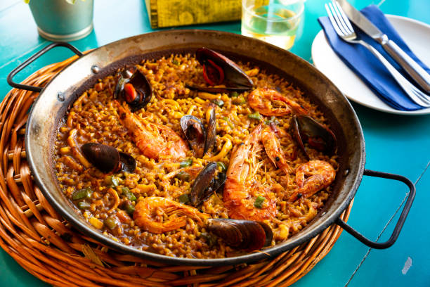 istock Paella in frying pan 1215832359