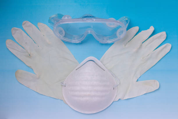 chinstrap, goggles and anti-contagion mask - closeup
