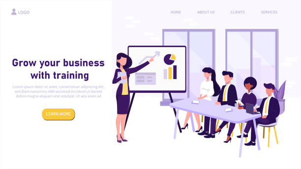 koncepcja szkolenia biznesowego i klasa nauczania kobiet - info board stock illustrations
