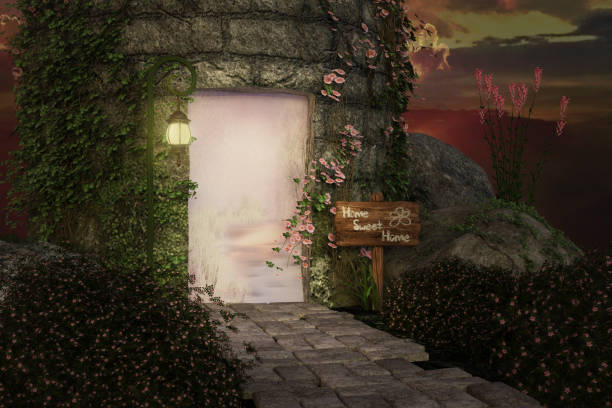 istock Old castle tower leading to a mystical world, 3d render. 1215834071