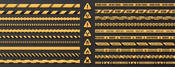 Vector illustration of Warning signs and seamless caution tape set