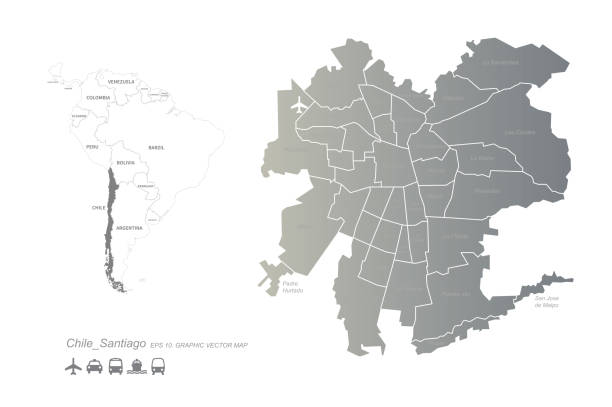 chile map. santiago, chile in south america country map. chile vector map. chile map stock illustrations