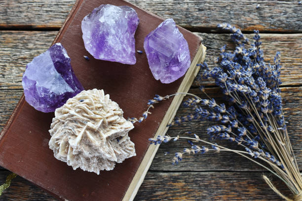 istock Amethyst and Desert Rose Crystals 1215838723