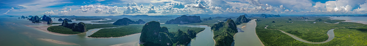 Panyee muslim floating village aerial view in Phang Nga national park in Thailand, South East Asia