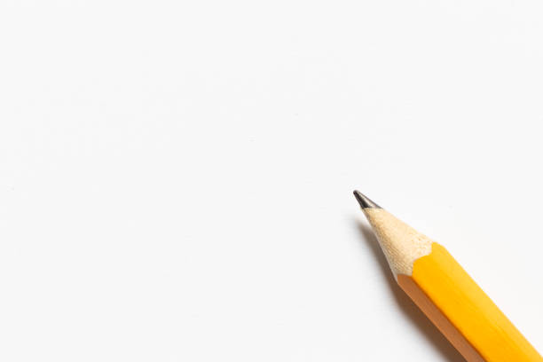 istock Wooden pencil placed on white blank paper background 1215843006