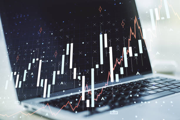 istock Multi exposure of abstract financial diagram on computer background, banking and accounting concept 1215844320