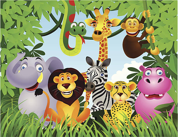 животных в джунглях - safari animals safari giraffe animals in the wild stock illustrations