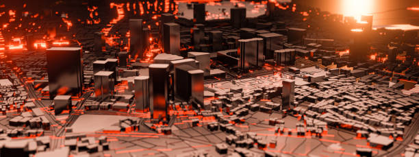 istock 3D Rendering. Low poly Sifi city views. urban technology concepts. 1215845999