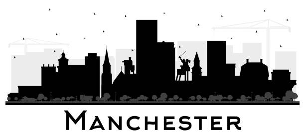 manchester new hampshire city skyline silhouette z czarnymi budynkami odizolowanymi na biało. - manchester stock illustrations