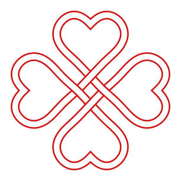 Symbol love and good luck, vector interlacing knot of hearts, four-leaf clover shape to attract good luck and love on St. Patricks day Symbol of love and good luck, vector interlacing knot of hearts, four leaf clover shape to attract good luck and love on St. Patricks day celtic knot symbol of eternal love stock illustrations