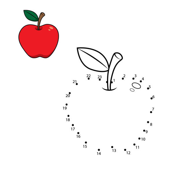 Apple cartoon for connect the dots game activity. Vector Illustration for Children practice and preschool worksheet for practicing at home perfect for parents homeschooling. Apple Cartoon dot to dot game activity. Vector Illustration for Children practice and preschool worksheet for practicing at home perfect for parents homeschooling. the perfect game stock illustrations