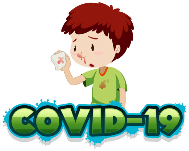 Covid 19 sign template with boy and bloody nose Covid 19 sign template with boy and bloody nose illustration bloody nose stock illustrations