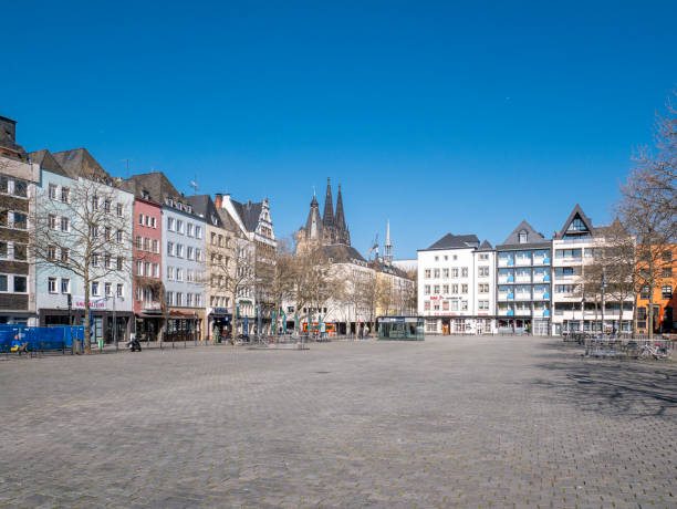 Empty central square Heumarkt during COVID-19 lockdown stock photo
