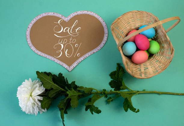 istock Holiday card, Easter banner with text - a discount of 30 per cent 1215855084