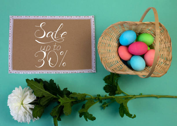 istock Holiday card, Easter banner with text - a discount of 30 per cent 1215855095