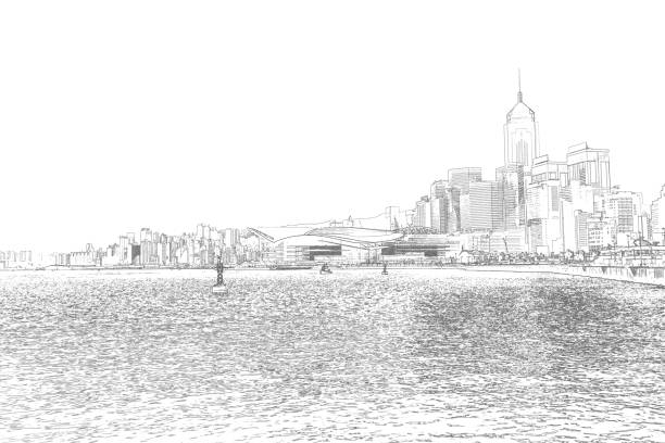 istock Hand Drawn architecture abstract in Hong Kong 1215856591