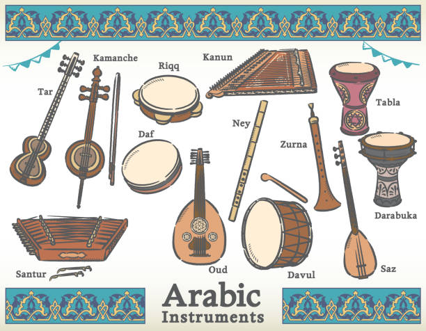 arabski zestaw tradycyjnych instrumentów. - dulcimer stock illustrations