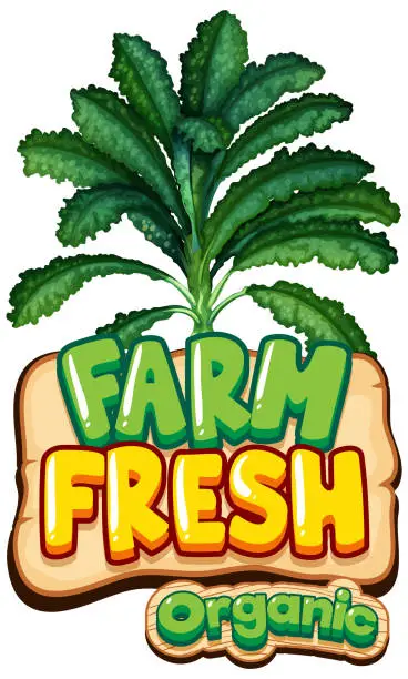 Vector illustration of Font design for word fresh farm with green kale