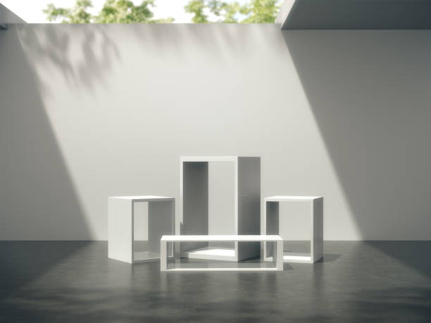 Pedestal for display,Platform for design,Blank product,White room and lateral lights.3D rendering.