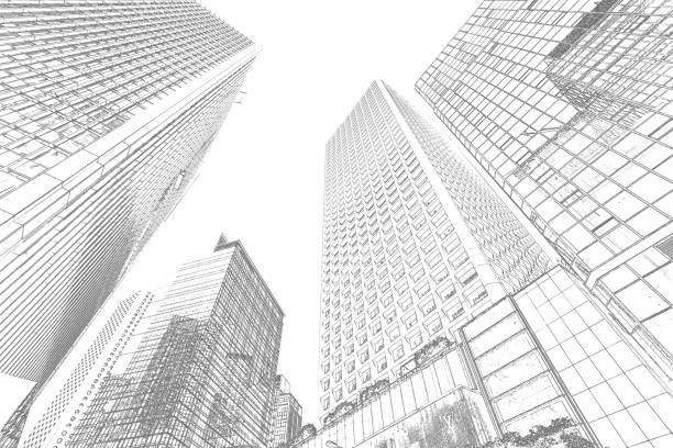 resumo da arquitetura desenhada à mão em hong kong - city urban scene planning black and white - fotografias e filmes do acervo