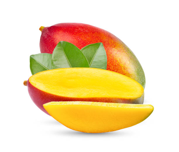 istock mango fruit with leaf isolated on white background. full depth of field 1215862999