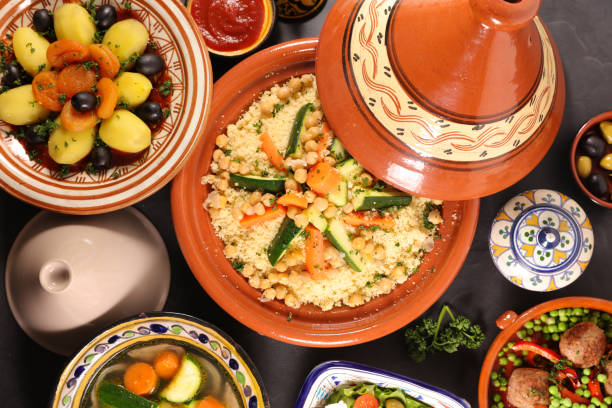 istock assorted of moroccan dishes- couscous, tagine, meatball 1215864420