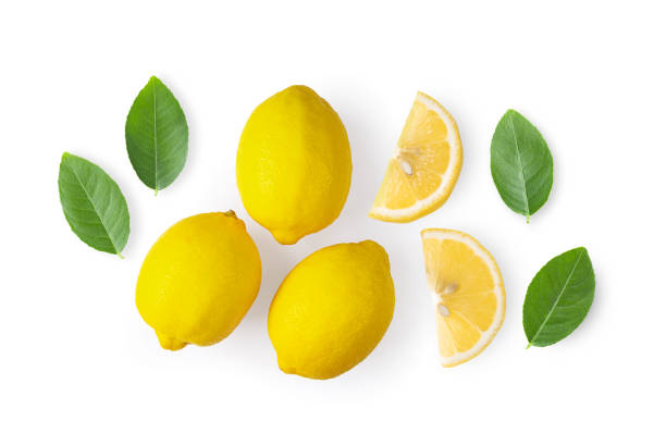 istock lemon and leaves. Food concept. on white background top view 1215865309