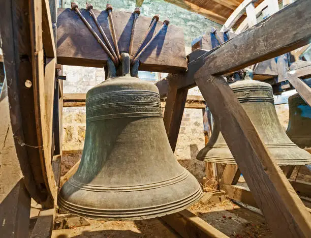 Photo of Large old bells in a church tower