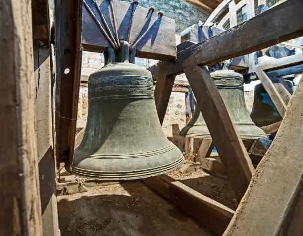 Photo of Large old bells in a church tower