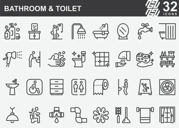 Vector illustration of Bathroom and Toilet Line Icons