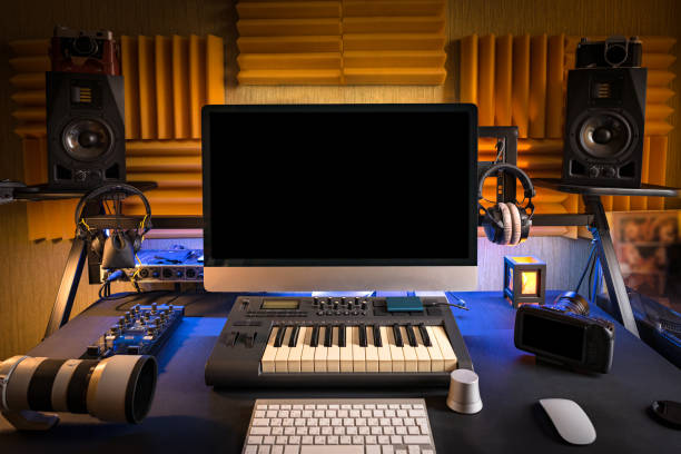 istock Workplace in professional home music and creative studio 1215870271