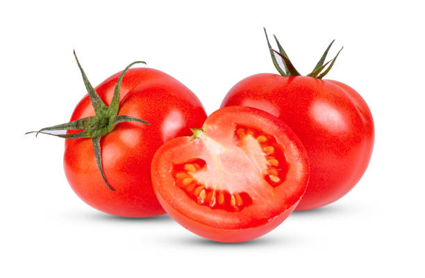istock Tomato isolated full depth of field on white background 1215871431
