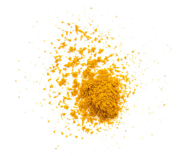istock Dry turmeric powder(curcuma longa linn) isolated on white background. Top view 1215871490