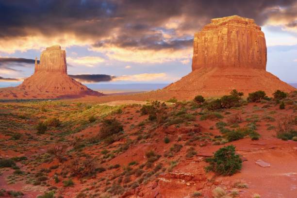 istock Beautiful desert landscape with dramatic clouds, Monument Valley, Utah USA 1215872886