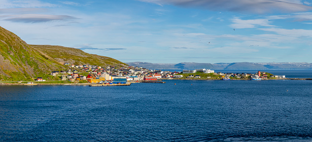 Panoramic picture of isolated Norwegian village of Honningsvag close to north cape