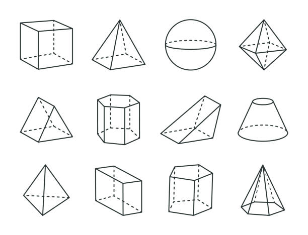 ilustraciones, imágenes clip art, dibujos animados e iconos de stock de conjunto de prismas geométricos, dibujo de figuras de formas variadas - prismas rectangulares