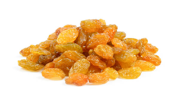 istock Yellow golden raisins isolated on white background 1215875720