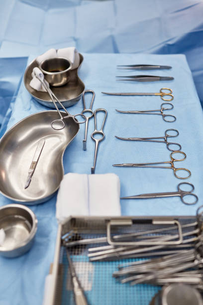 istock Sterilized Surgical Instruments on Cart in Operating Room 1215875978