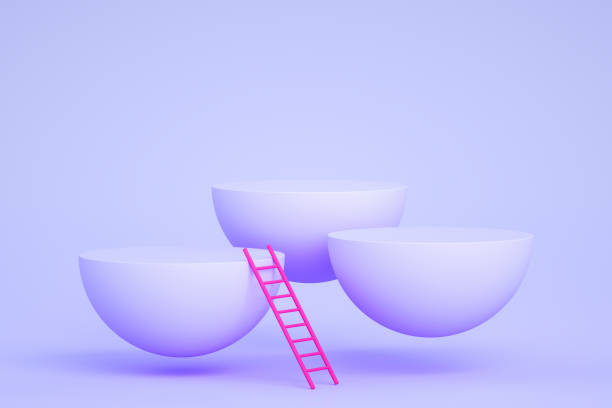 istock 3D Flying Empty Hemisphere Product Stand, Platform, Podium with Staircase 1215881648