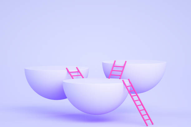 istock 3D Flying Empty Hemisphere Product Stand, Platform, Podium with Staircase 1215881940