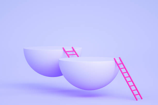 istock 3D Flying Empty Hemisphere Product Stand, Platform, Podium with Staircase 1215882363