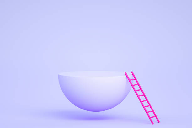 istock 3D Flying Empty Hemisphere Product Stand, Platform, Podium with Staircase 1215882981
