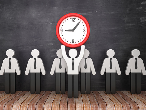 Pictogram Business People with Clock on Chalkboard - 3D Rendering