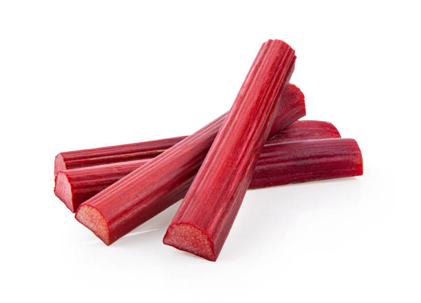 istock Rhubarb stalks on a white background 1215885803