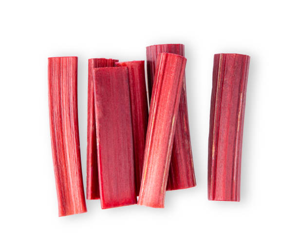 istock Rhubarb stalks on a white background. top view 1215887410