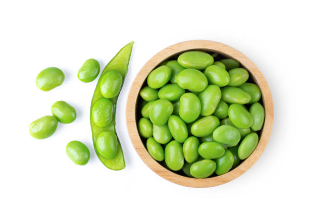 istock edamame green soy beans isolated on white background. top view 1215890153