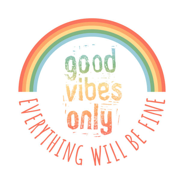 Good Vibes Only. Everything will be Fine. Rainbow. Good Vibes Only. Everything will be Fine. Rainbow. An original artwork vector illustration of positive message with rainbow. This inspirational design can be a postcard, invitation or flyer. short phrase stock illustrations