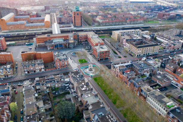 The train station of Den Bosch seen from above in tiltshift The train station of Den Bosch seen from above in tiltshift berkel stock pictures, royalty-free photos & images