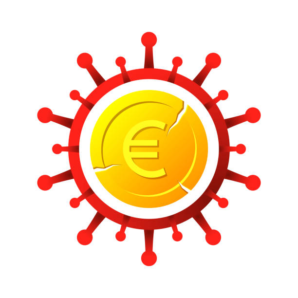illustrazioni stock, clip art, cartoni animati e icone di tendenza di moneta in euro incrinato e concetto di coronavirus - european union currency european union coin broken finance